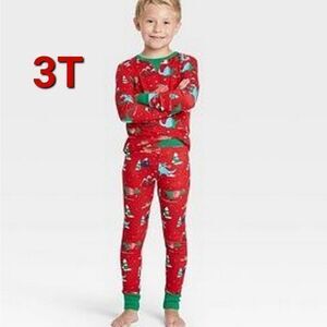 NWT 3T Holiday Dino Print Matching Family Pajama Set - Wondershop™ Red U…